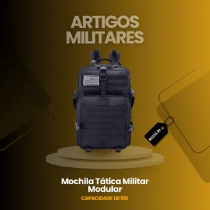Mochila Tática Militar Modular Preta - 50L